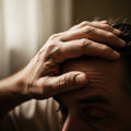 Calloused hand offering cool relief on forehead, illustrating Ezekiel's call for divine strength and comfort through Ezekiel.