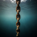 Heavy anchor chain descending into deep, moody ocean water, symbolizing Christ's unwavering grip as described by Solomon in Song of Songs.