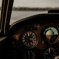 Vintage aircraft instrument panel showing stable readings with rain-streaked window. Luke warns of faith without roots.