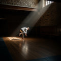 A figure doing rehab exercises in a quiet gym, representing the effort to speak for God, as described in Job 36:2 by The text.