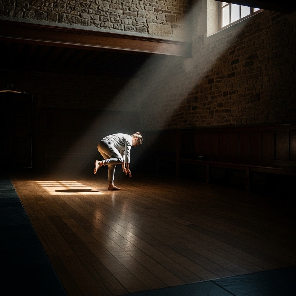 A figure doing rehab exercises in a quiet gym, representing the effort to speak for God, as described in Job 36:2 by The text.