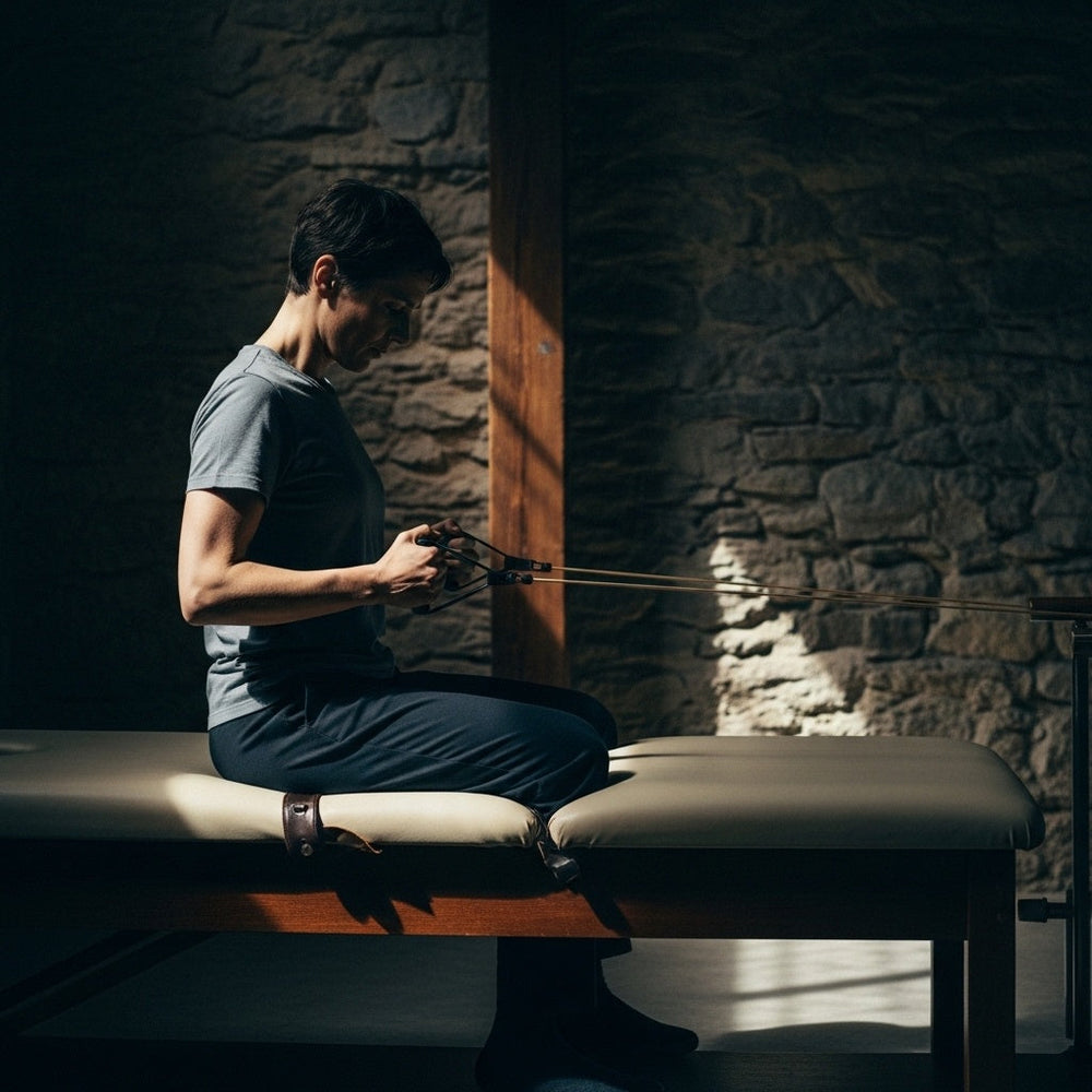 Person on a rehab bench, focused on exercise, symbolizing active faith in God's promises from 2 Samuel with The text.