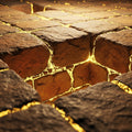 Abstract image of a deep, strong stone foundation with glowing mortar, emanating peace.