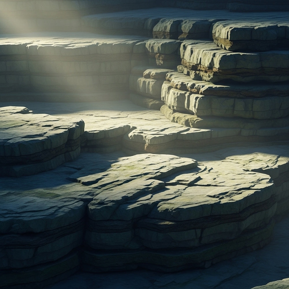 Abstract image of ancient rock formations glowing with subtle light, symbolizing enduring truth.