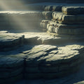 Abstract image of ancient rock formations glowing with subtle light, symbolizing enduring truth.
