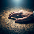 An abstract image of a hand resting on a map, symbolizing seeking guidance.