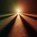 A warm, abstract light source casting soft shadows across textured, earthy surfaces.