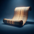 Abstract ancient scroll with glowing lines, unfurling in a misty, ethereal light.