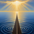 A ship's `keel` cutting through calm water towards a bright `horizon`, symbolizing freedom and grounding.
