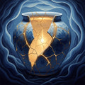 Abstract image of a beautiful porcelain vase with golden lines mending its cracks, glowing softly.
