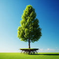 A healthy tree on a perfect lawn with its shallow, vulnerable roots exposed on the surface.