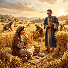 A woman eats bread peacefully in a golden wheat field, a picture of satisfaction and provision.